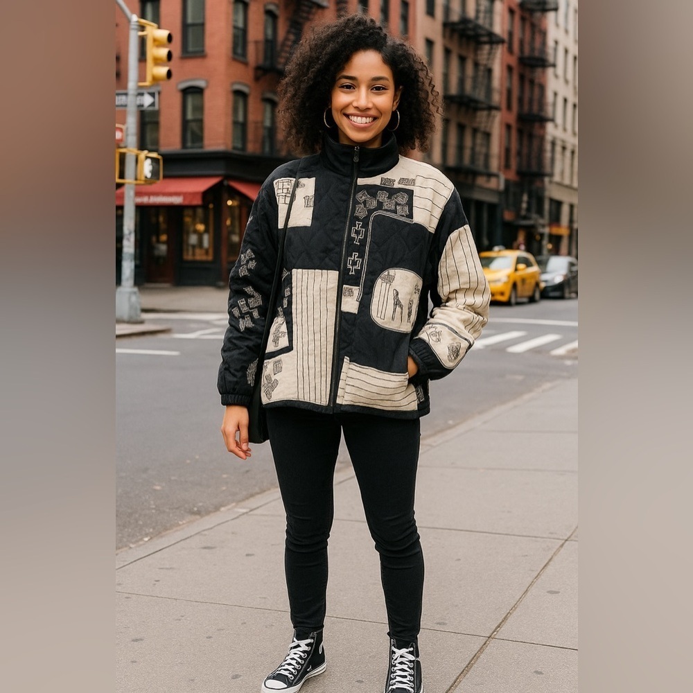 Chico's Black And Cream Patchwork Jacket - image 1